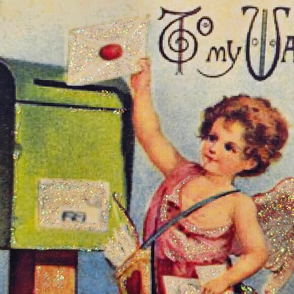 Victorian Valentine sign decor To My Valentine cupid at Post box 6.25 x 9.5 - Picture 2 of 3